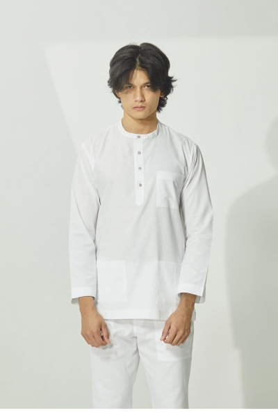 Baju Melayu Cekak Musang Gara, White
